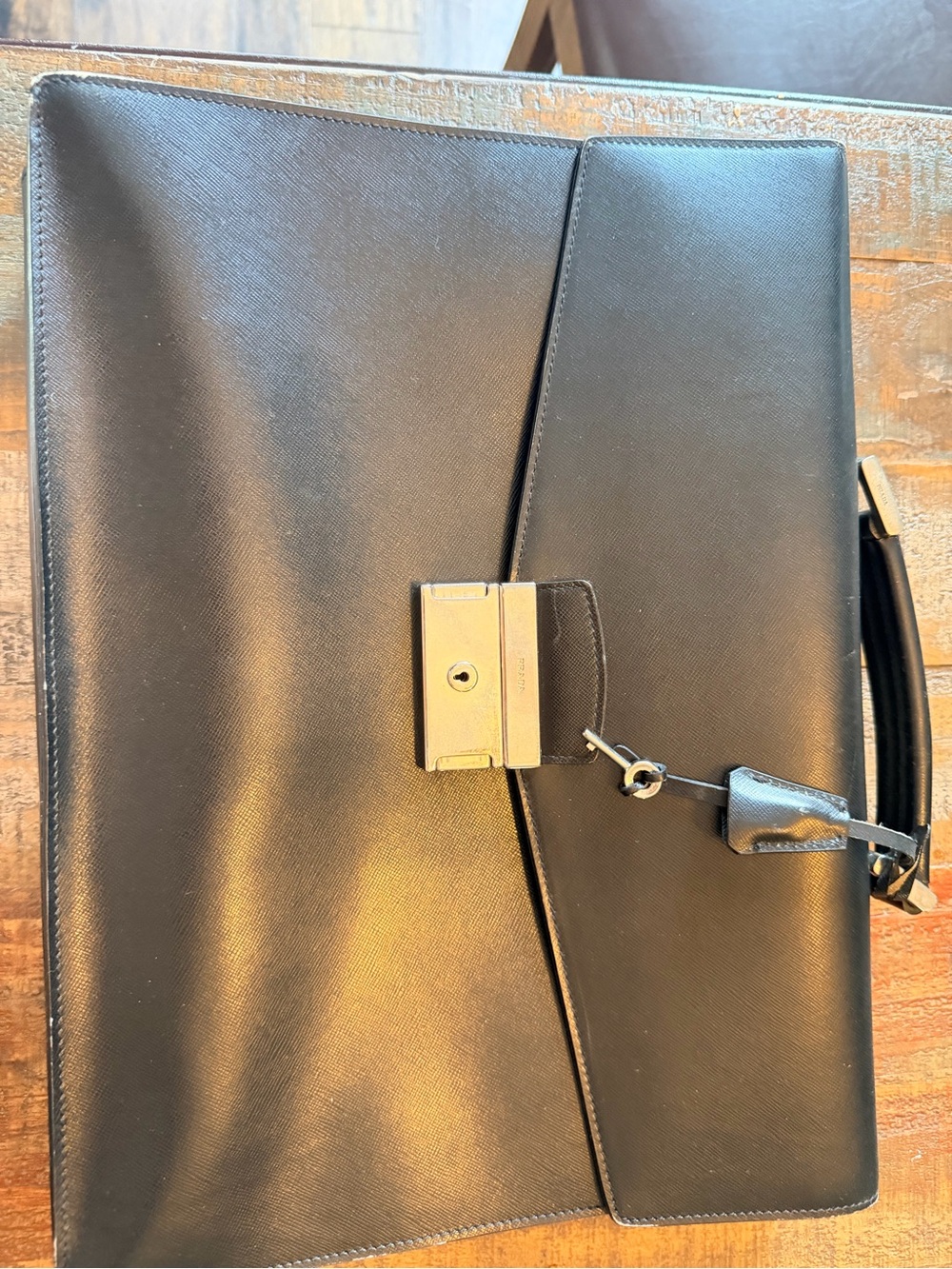 Prada Black Leather Lock-Front Briefcase